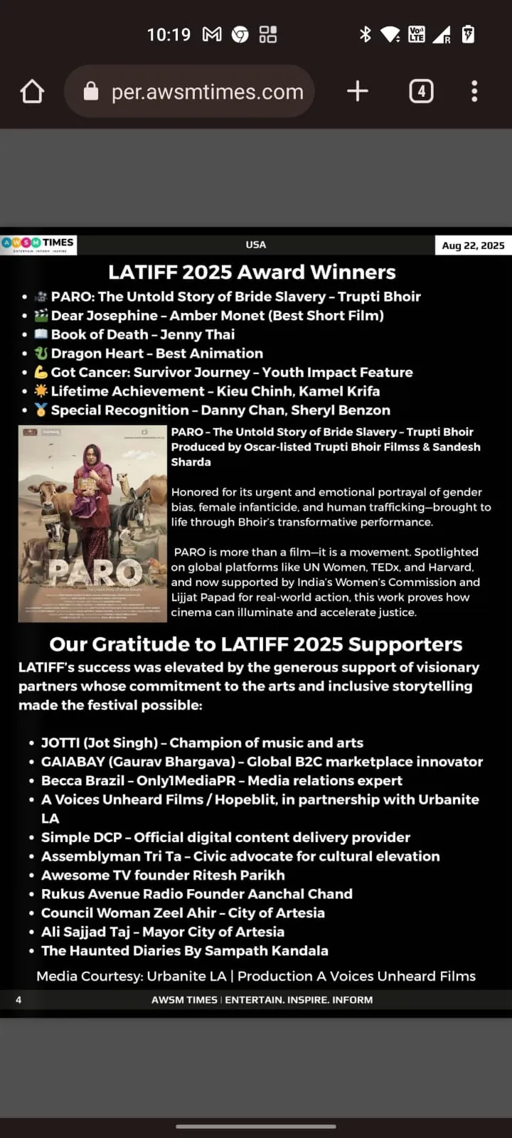 LATIFF 2025 award winners list